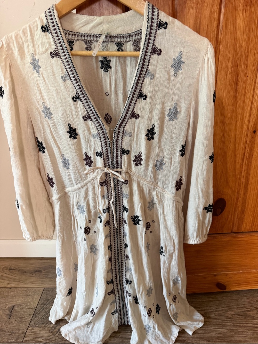 Free People Embroidered Boho Tunic Dress - Size Small - Ivory
